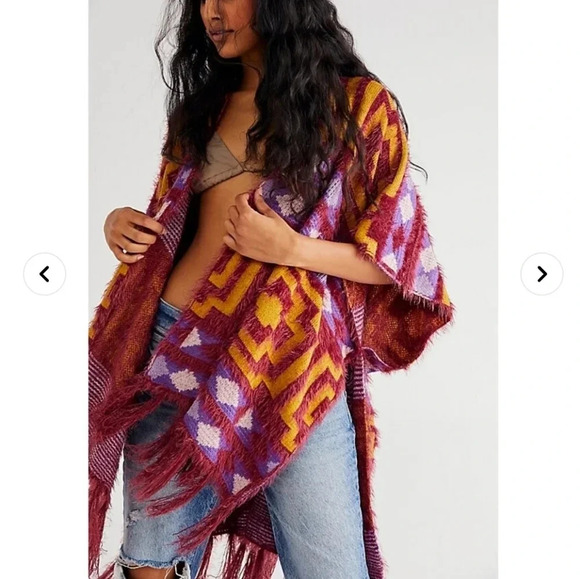 NWT Free People Purple Diamondback Fringe Kimono Cardigan OS - Picture 9 of 9